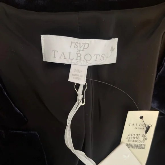 NWT RSVP Talbots Indigo Blue Velvet V Neck Front Tie Blazer Jacket Size 14P - Picture 6 of 9